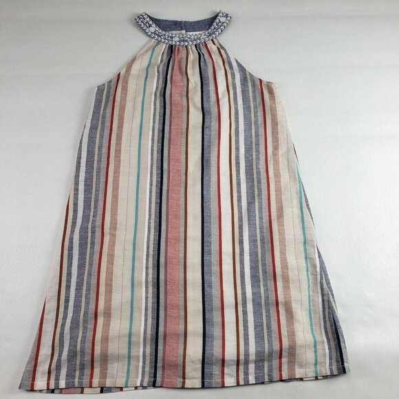 THML Vertical Striped Sleeveless Dress Womens Medium Cream High Neck Embroidered - Picture 1 of 11